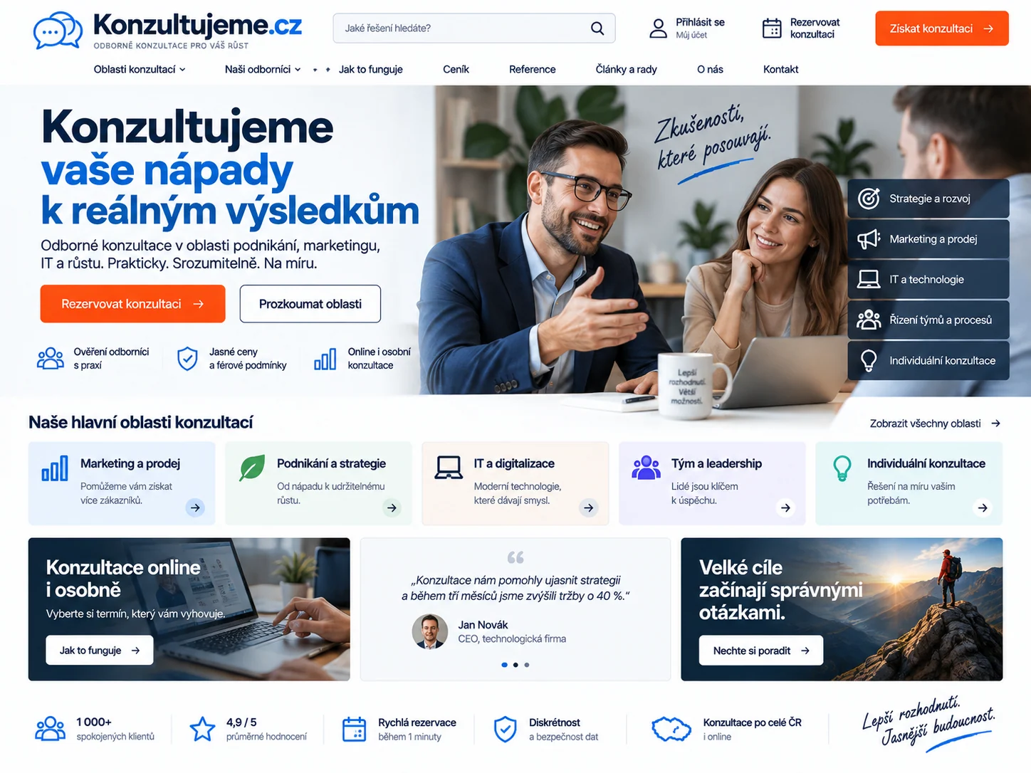 Ilustrační návrh možného webu Konzultujeme.cz pro konzultace, odbornou spolupráci a poradenské projekty